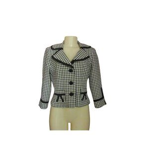 Kay Unger Houndstooth Black & White Waist Jacket w 3/4" Sleeves in Size 10